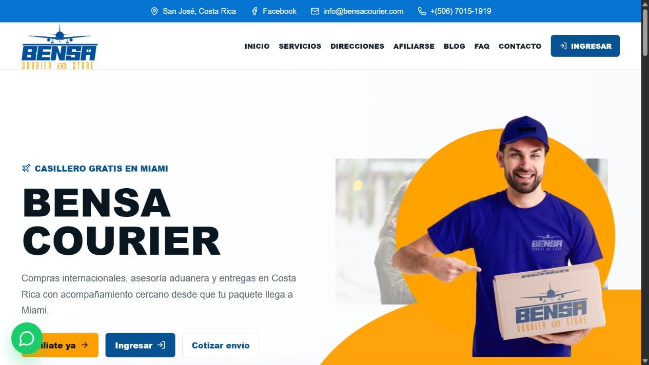 Captura del sitio web de Bensa Courier